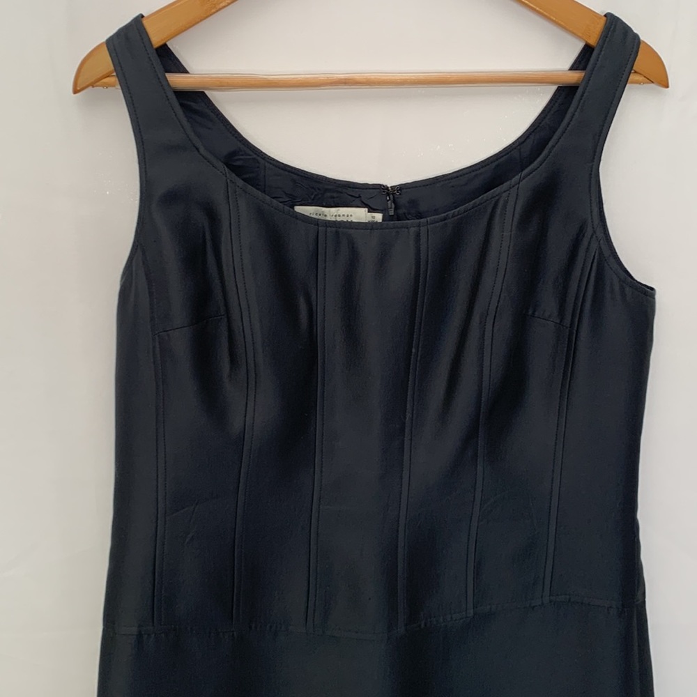 Teri Jon Rickie Freeman Navy Sleeveless Scoop Neck Silk Wool Evening Gown 12 - Picture 4 of 11